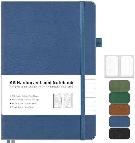 College Ruled Notebook, Hardcover Leather Journal for Women Men, A5, Lined