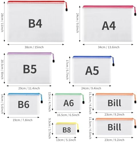 EOOUT 30pcs Mesh Zipper Pouch Bags, 8 Sizes Plastic Bags, 8 Colors Zipper Pouches
