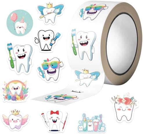 1000PCS Tooth Stickers Roll, 2 Rolls 10 Styles Dental Reward Stickers
