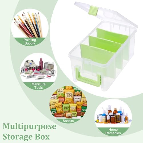 BTSKY Clear Plastic Dividing Storage Box with 4 Deep Compartment Sewing Box