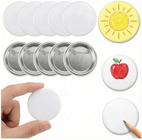 NIIIYTYB 10 Pcs Blank Pins Badge Blanks with Pin Back 2.25 Inch White Button Pinback Large DIY Kit Snap Together Big Buttons for Campaign Making Supplies Craft Button Making Accessories