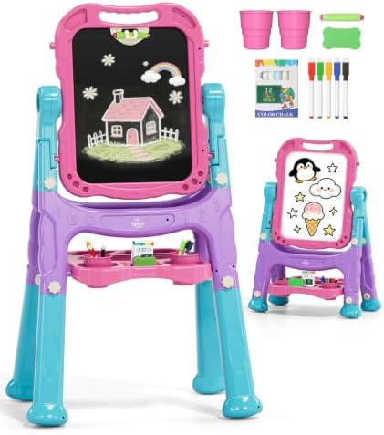 Lehoo Castle Easel for Kids 3-5, Magnetic Chalkboard Whiteboard(Pink)