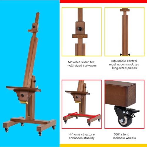 MEEDEN Extra Large Painting Easel: Holds Canvas Up to 71" for Art Studio | Solid Beech Wood Artist Studio Easel, Professional Art Easel Stand for Adults, Adjustable Movable Tilting Easels, Walnut