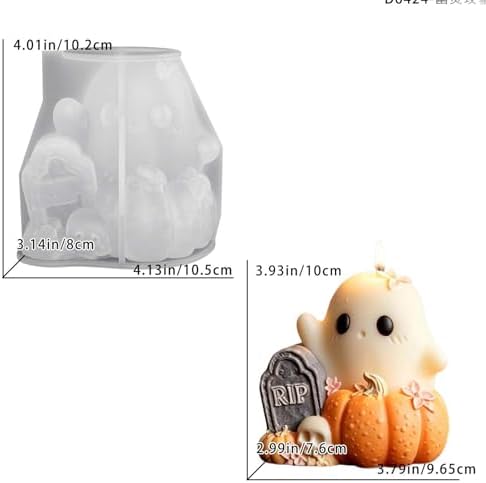 Wehous Halloween Resin Molds, Cute Ghost Pumpkin Candle Soap Mold, Halloween Ornament Silicone Molds for Epoxy Resin Casting Clay, 3D Pendant Keychain Wall Hanging Craft Mold (Grave Ghost Pumpkin)