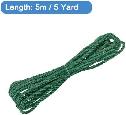 MECCANIXITY Twisted Cord Trim, 5 Yard 5mm 3-Ply Twine Braided Rope Shiny Thread String for Craft Gift Bag Curtain Christmas Decor, Forest Green - 5m