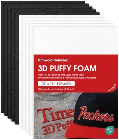 Poolin 3D Puff Embroidery Foam 3mm, 12x16 Inch, 10 Sheets, Black & White