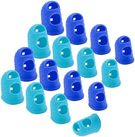 Wisdompro 16 Pcs Finger Tips, 4 Sizes Thimble Fingertip Grips - Blue, Aqua