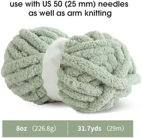 MABOZOO Assorted Chunky Yarn for Hand Knitting 8 Pack, Fluffy Jumbo Chenille Yarn, Soft Plush Yarn Bulky, Giant Thick Fuzzy Yarn for Arm Knitting,4 White & 4 Sage Green(31.7 yds,8 oz Each Skein)