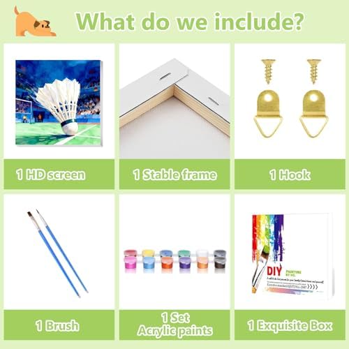 Reivworl Badminton Paint by Numbers Kit for Kids with Frame 8×8 inch