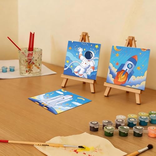 Anseal 12 Packs Pre Drawn Canvas to Paint, 4" X 4" Space Pre-Printed Canvas Paint Party, Stretched Outline Painting Boards for Beginners, Party Favor