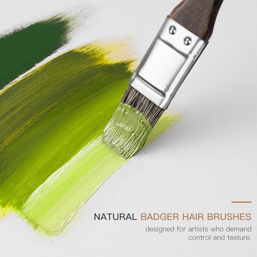 Oil Paint Brush Set, 15Pcs Fuumuui Professional Paint Blending Brushes Natural Badger Bristle with Flat, Fan, Angle, Round, Filbert for Acrylic Oil Painting with 2pc Palette Knife