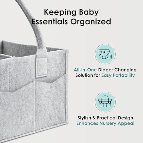 HIPHOP PANDA 2-Pack Diaper Caddy Organizer - Newborn Essentials Baby Registry Must Haves - Sturdy Nursery Storage Bin & Portable Car Caddy for Diapers & Wipes - Grey/Oatmeal Gift Set