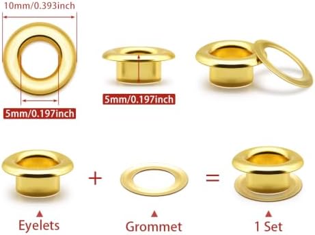 SEMINI 400 Sets 5mm Gold Grommet Eyelet Kit for Fabric Leather Crafts