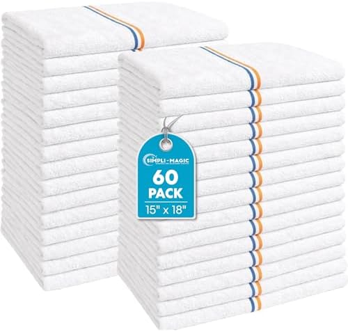 SIMPLI-Magic Terry Bar Mop Towels - 60 Pack, 15 x 18 Inch Cotton Kitchen Cleaning Towels, Highly Absorbent & Reusable for Kitchen, Bar & Commercial Use