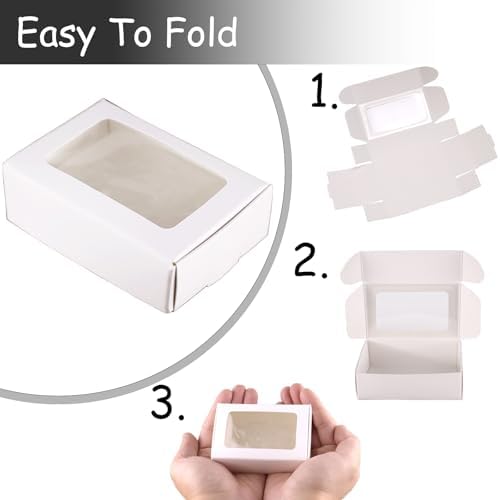 36Pcs White Kraft Soap Boxes with Window & 40pcs Shrink Bags, 3.54 x 2.36 x 1.18 Inch, Perfect for Homemade Soap & Gifts