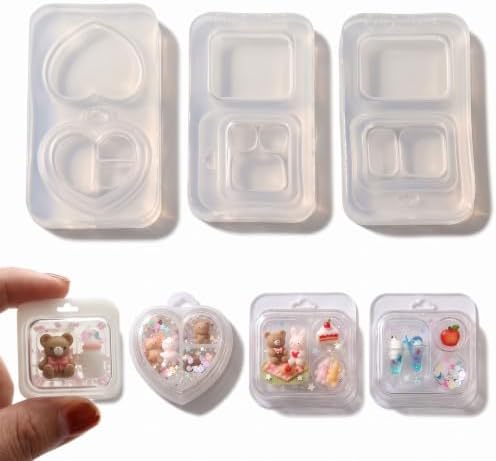 3Pcs Mini Shaker Box Resin Molds Silicone Miniature Doll Display Box Molds