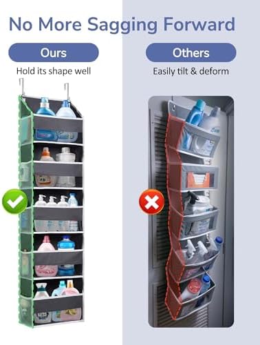 ULG 1 Pack Over Door Organizer with 5 Large and 10 Mesh Side Pockets, 44 lbs Weight Capacity Hanging Storage with Clear Window Kids Toys, Shoes, Diapers, Dark Grey, 5 Layers