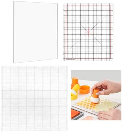 2Pcs Low Tack Sticky Mat with Grid for Stamping Stenciling Ink Blending Clear Photopolymer Craft Low Tacky Mat Stamp Mat DIY Projects Paper Card Scrapbooking Ink Blending Fixed