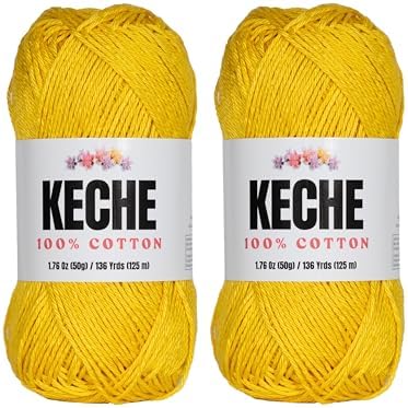 Cotton Yarn - 100% Cotton Yarn for Crocheting and Knitting, Mercerized Cotton Amigurumi Yarn Fine-Sport 2 1.76 oz (50g) / 136 Yrds (125 m) 2 Skeins - Yellow