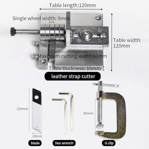 WUTA Leather Strip Cutting Machine Leather Strap Cutter 60MM Leather Belt Cutting Machine with G-Clamps, 10 Blades, and 2 Wrenches