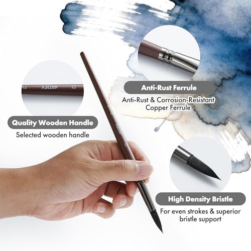 Artify Watercolor Brushes Professional, 14pcs Mixed Squirrel Hair Watercolor Paint Brush Set - Balanced Spring & Watercolor Absorption & Paint Release, Round/Flat/Filbert/Angled/Liner Tips
