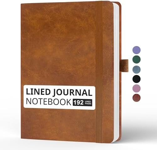 Lined Journal Notebook, A5, 192 Pages 100 GSM Thick Paper, Hardcover Leather College Ruled Journal for Writing, Men Women, Journaling, Daily, Work, Office, Home School Business(Brown)