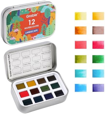Grabie 12 Color Travel Watercolor Paint Set, Pocket Palette, Landscape