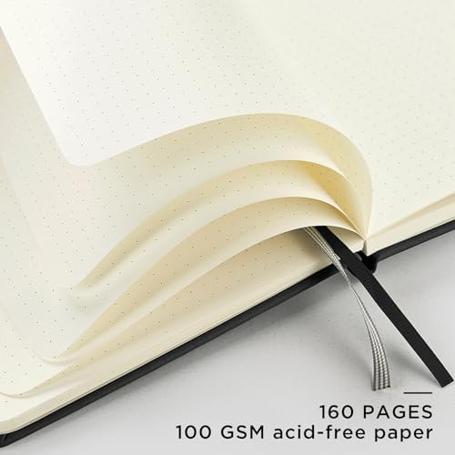 &And Per Se Dotted Notebook with Pen, A5 Hardcover Dotted Journal, 160 Pages 100GSM Thick Paper Dot Grid Journal with Fineliner Pen (Black)