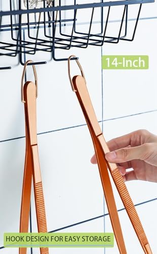 JETKONG 2 Pcs 14-Inch Kitchen Tweezers Extra Long Cooking Tweezer Tongs Stainless Steel Long Food Tweezers (Rose Gold)
