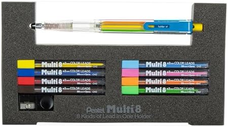 Pentel 8 Color Automatic Pencil Box Set, Assorted Accent Clip Colors, 8 Color Lead Refills and Sharpener (PH158-ST)