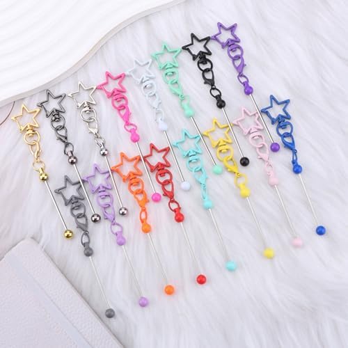 Beadable Keychain Colorful Heart/Triangle Shaped Blank Bar with Snap Hook for DIY Craft Making Kit