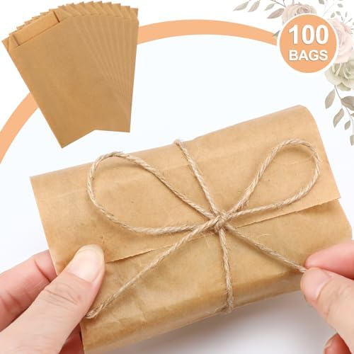 Fulmoon 100 Pcs Soap Packaging Paper Bag 5''x8'' with Rope,Solid Color