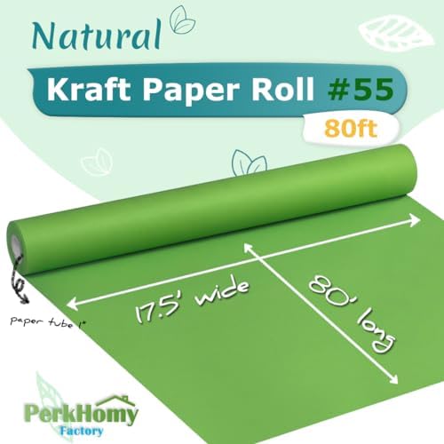 PerkHomy Medium Green Kraft Paper Roll 17.5" x 960" (80') for Gift Wrapping Bouquet Flower Art Painting Craft Writing Packaging Shipping 80GSM 55LB (Medium Green, 17.5" x 80')