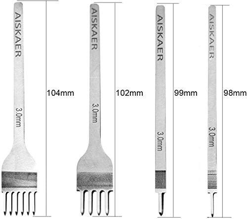 Aiskaer Leather Stitching Punch Set, Diamond Chisel Tools, 3mm White Steel 1/2/4/6 Prong for Leather Craft DIY