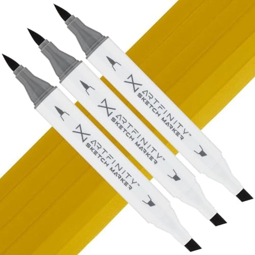 Artfinity Sketch Markers - Set of 3 - Mustard Y6-6, Vibrant, Professional, Dye-Based Alcohol Markers for Artists, Drawing, Travel, & More