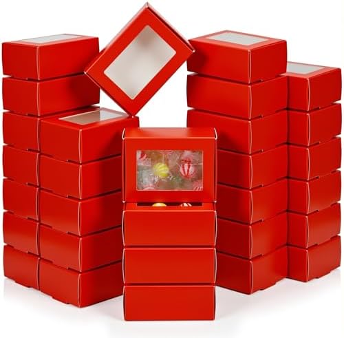 Zonon 60 Pcs Soap Boxes for Homemade Packaging, Mini Kraft Boxes with Window for Bakery Candy Soap Making Gift Packaging, 3.7x2.6x1.4 Inch (Red)