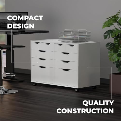 Winsome Halifax Tall Mobile Storage Cabinet, White, 2 Door 4 Drawer