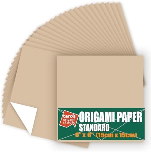 [Taro's Origami Studio] Standard 6 Inch One Sided Single Color (Beige) 50 Sheets (All Same Color) Square Easy Fold Premium Japanese Paper for Beginner (Made in Japan)