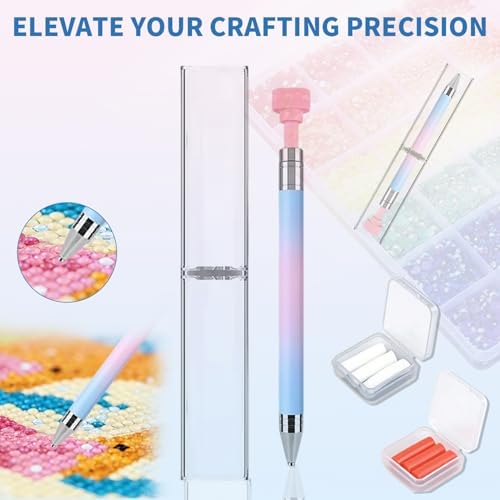 Diamond Painting Tools Self-Stick Drill Pens, Automatic Refillable Wax Pen Specialty Design with 6 Wax Replacement Diamonds Accessories for 5D DIY Painting Crafts Cross-Stitch