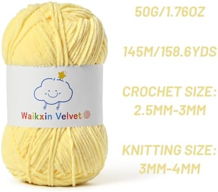 Fluffy Chenille Yarn for Crocheting，Baby Yarn for Crocheting Soft，50g/1.76oz Velvet Amigurumi Yarn ，Fingering Weight Yarns for Crocheting Baby Blankets、DIY Craft.(Light Yellow)
