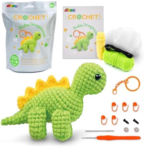 Avenir Crochet Kit for Beginners, Dinosaur Animal Keychain Craft Set