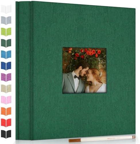 Artfeel Photo Album Self Adhesive Scrapbook Album for 3x5 4x6 5x7 8x10 Pictures, 60 Pages Linen Cover with Display Window DIY Photo Book,Ideal Gifts for Family Travel Wedding Baby