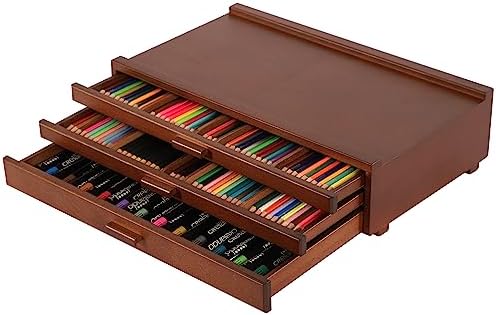 VISWIN Upgraded 3-Drawer Wood Artist Supply Storage Box with Removable Dividers, Premium Beech Wood Art Storage Box, Portable Organizer Box for Paints, Pastels, Pencils, Brushes and Art Supplies
