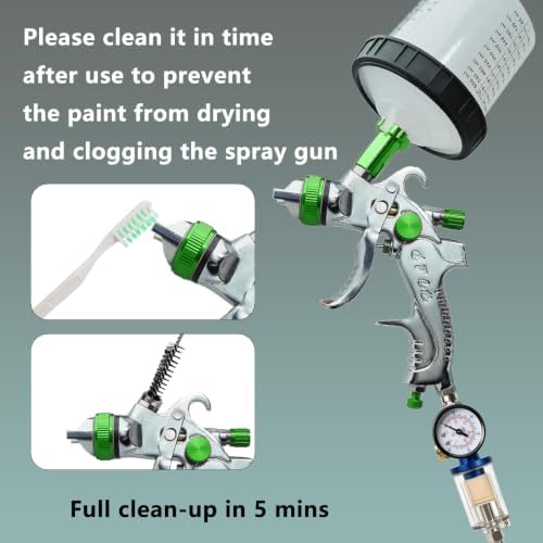 HVLP Spray Gun with 10Pcs Disposable 600ML Paint Cups & 3 Nozzles for Car
