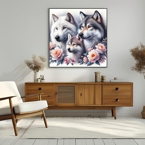 Acelii 5D Diamond Art Kits for Adults Beginners,Wolf Family DIY Full Round Drill Diamond Painting Kits, Paint by Diamonds Dots Gem Art Easy,Home Wall Decor 14X14 Inch
