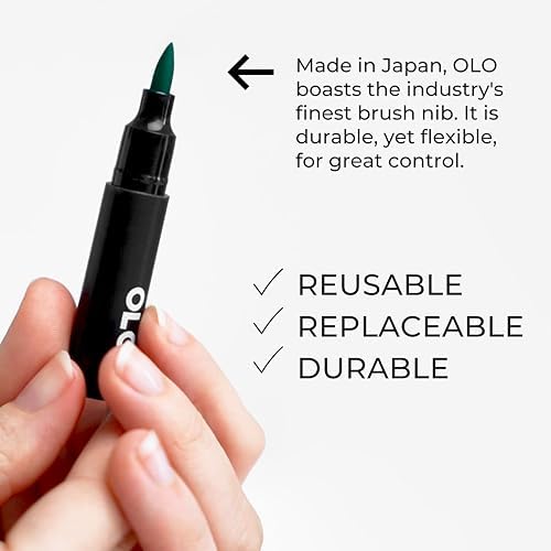 OLO 32pc Basic set 2, Brush Tip Alcohol Markers. Customizable with Innovative Ink Flow. Professional Dual Tip Art Markers for Illustration, Sketching, Drawing, Manga, Paper Craft, Cardmaking