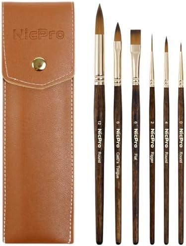 Nicpro 6Pcs Travel Watercolor Brushes Set, Professional Paint Brush