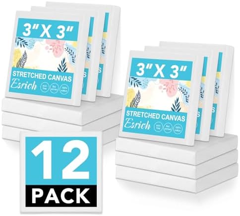 ESRICH Small Canvases for Painting 3x3IN, Mini Canvas in Bulk 12Pack, 2/5In Profile Small Square Canvas, Blank Canvases are Great for School Projects and Kids Birthday Parties, Home Decor Project.