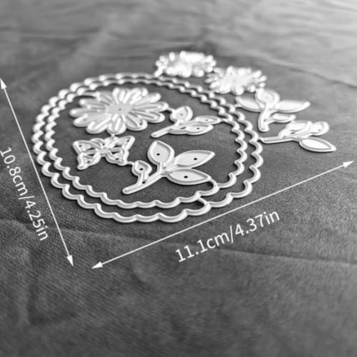 Scrapbooking Die-Cuts for Card Making, Christmas Metal Cutting Dies, Paper Craft Punch Template, Background Embossing Stencils, DIY Album Décor (Lace Round Frame and Flower-11.1x10.8cm)