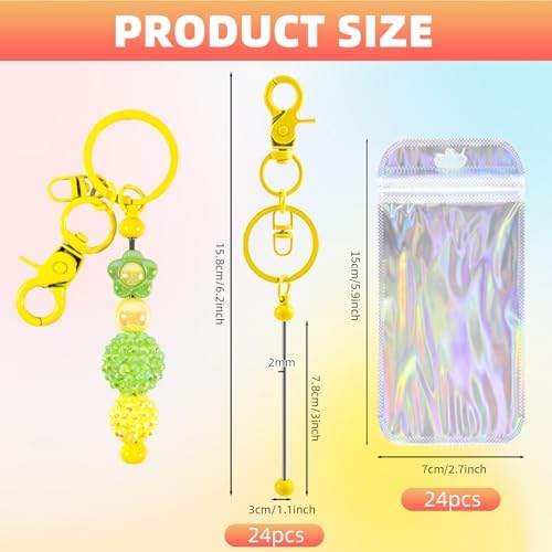 48 Pcs Beadable Keychains Bars bulk - 24 Candy DIY Metal Beaded Keychain Making Kit + 24 Bags Included, Bead Keychain Supplies,Blank Key Chain, Perfect for Women, Men, Mother's Day, Birthday Gift